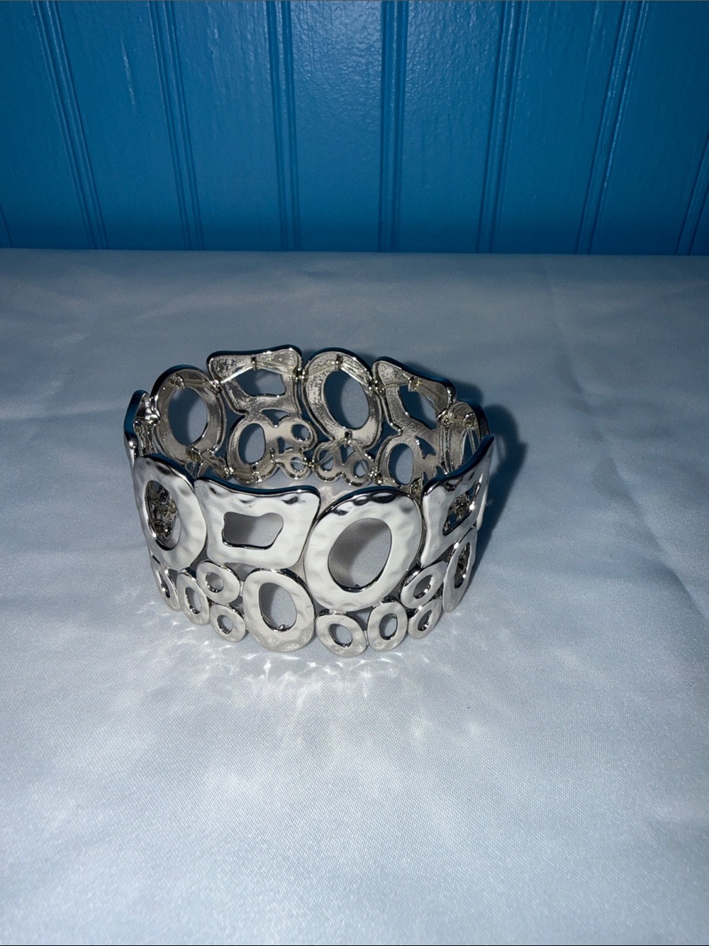 Silver Circle Link Cuff and Amber Accent Bracelet Set - Picture 2 of 6